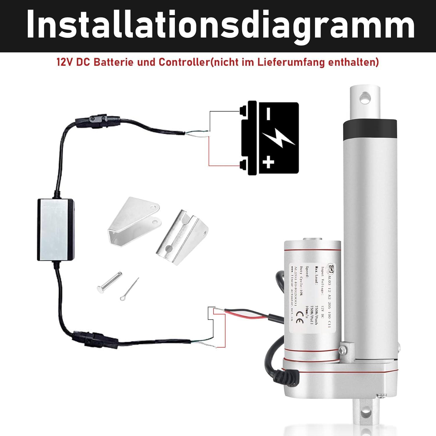 1500N Linearantrieb mit 50-400mm Hublänge, 12V DC Linearmotor für Möbel, Automatisierung & DIY-Projekte, Starker Verstellantrieb für Sofalift, Tischverstellung & mehr (50MM)