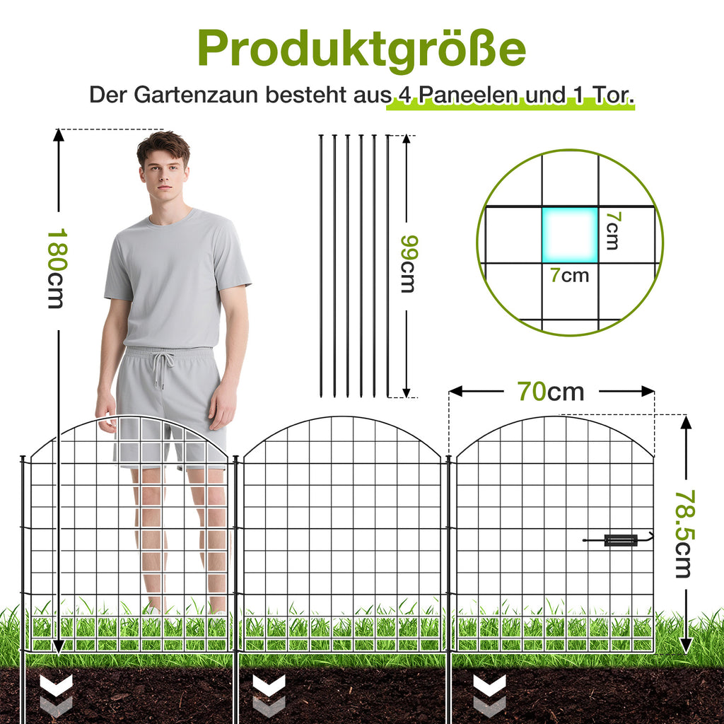 Dekorative Gartenzäune, Teichzaun-Sets, 1 Tor + 4 Teichzaunelemente, Steckzäune, Metallzäune mit Zaunelementen sowie Außenzäune, Gartenzäune, Tierzäune, mit Schloss, Haustierzäune, in drei Ausführungen erhältlich: grün, schwarz