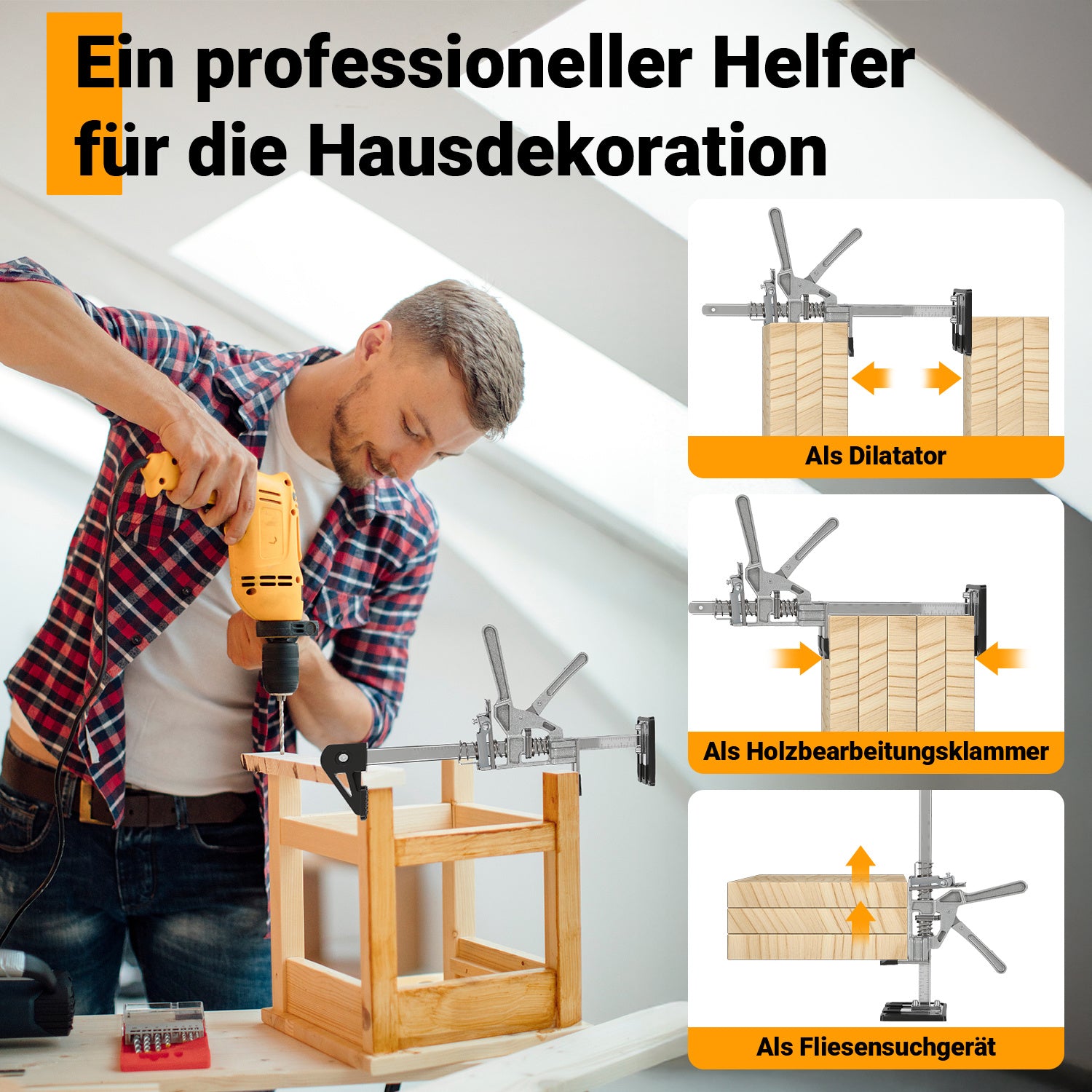 Arbeitssparender Möbelheber 2/4 Stück 38cm bis 200kg Handwerkzeugheber, Armwagenheber mit Skala & Doppelschnelligkeitsabsenkung, Hub 0-230mm, Klemmkopf & rutschfesten Gummipads