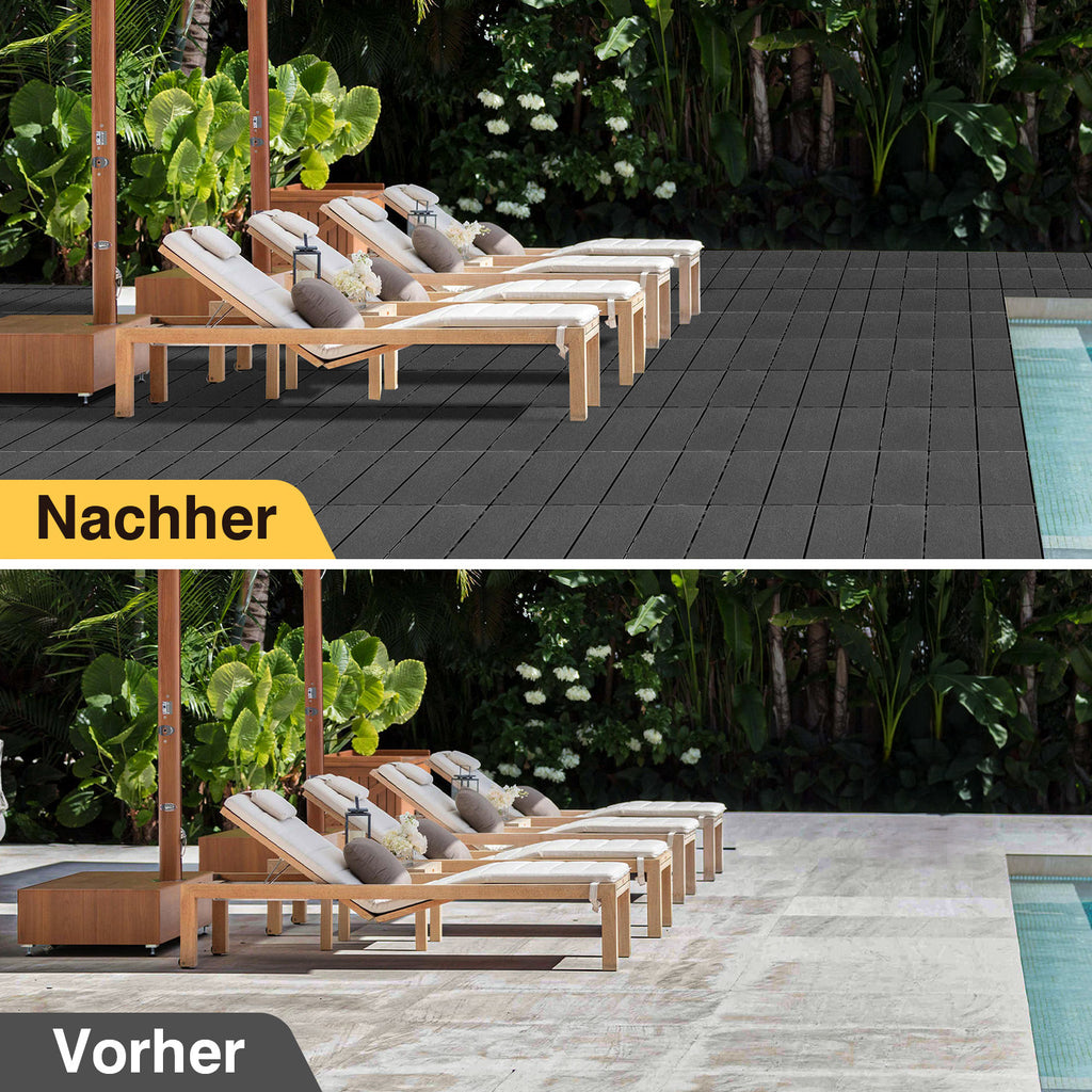 Terrassenfliesen aus Polypropylen, 30 x 30 cm, anthrazitgrau/rotbraun, Kunststoff | Witterungsbeständig, rutschfest, einfache Verlegung, geeignet für Terrassen, Balkone und Gärten, leicht zu reinigen, Kunststoffbodenbelag, 1–5 m²