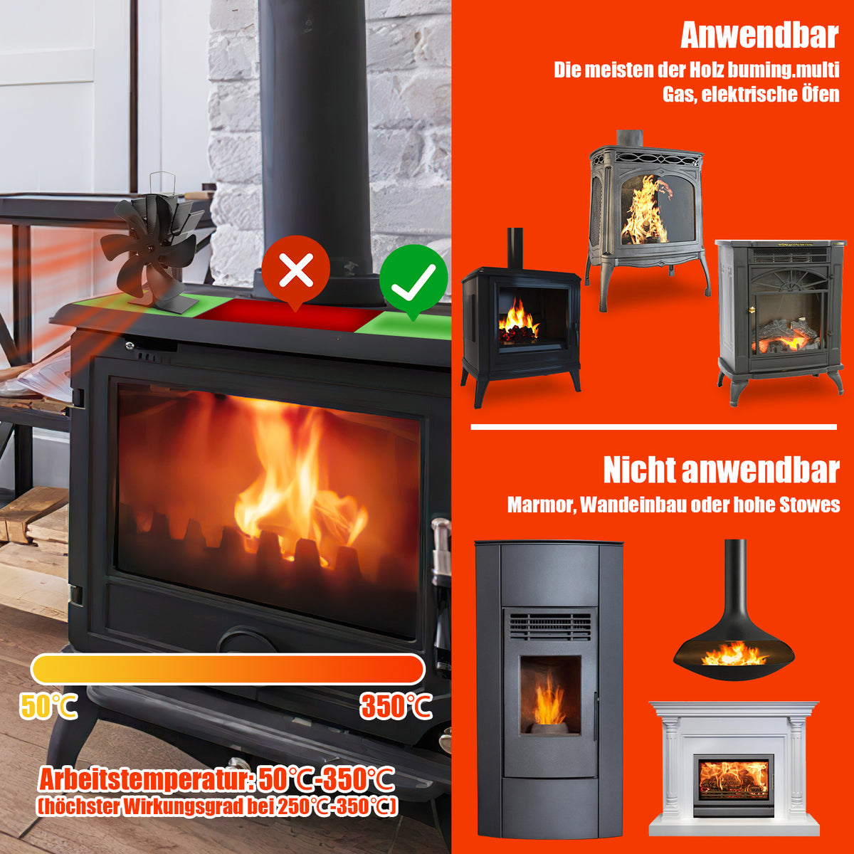Kaminofen Ventilator Ofenventilator Stromloser Kaminofenventilator Stove Fan