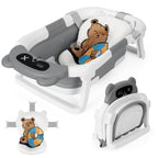 Babybadewanne, Kinderbadewanne, 0–12 Monate, zusammenklappbare Badewanne, grauer Bär (mit Badematte)