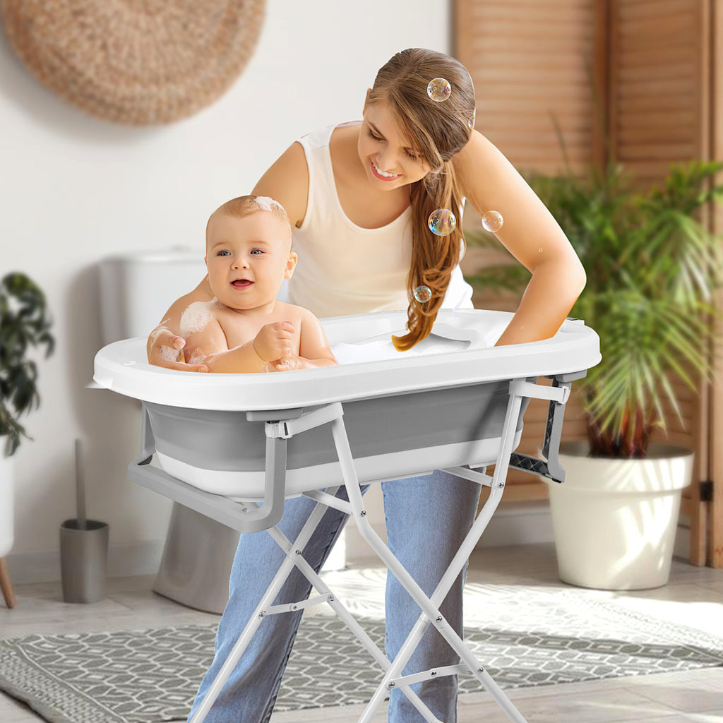 Babybadewanne, Kinderbadewanne, 0–12 Monate, zusammenklappbare Badewanne, grauer Bär (mit Badematte)（副本）
