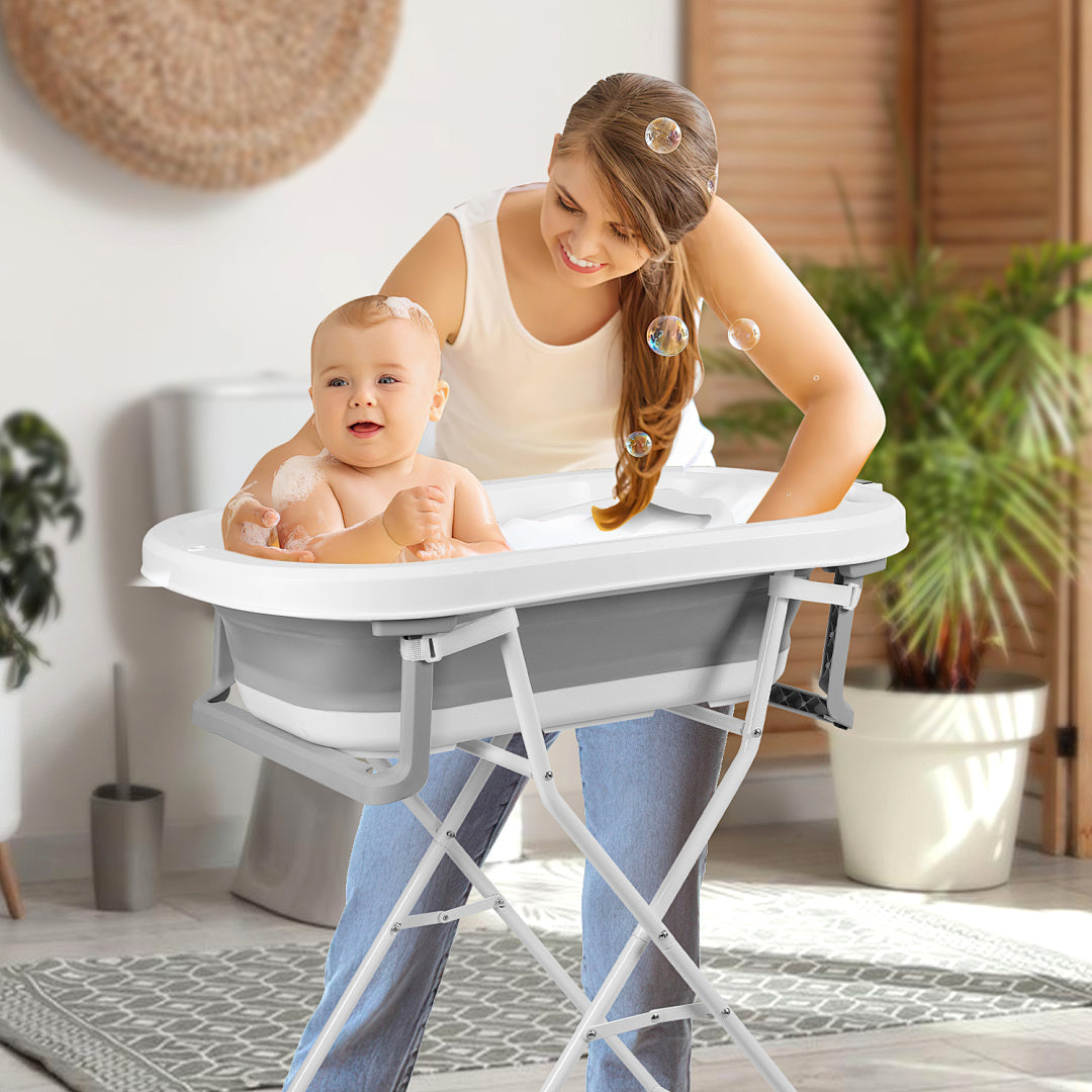 Babybadewanne, Kinderbadewanne, 0–12 Monate, zusammenklappbare Badewanne, grauer Bär (mit Badematte)（副本）