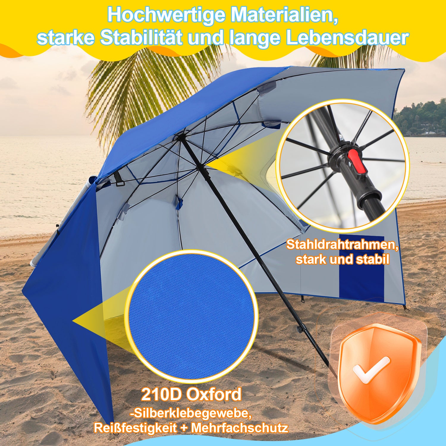 2-in-1-Aluminium-Auslegersonnenschirm – Sonnenschutz, UV-Schutz 50, 210 x 220 cm – Strand-/Garten-Sonnendach – zusammenklappbar, multifunktional, mit Fenster und Tragetasche
