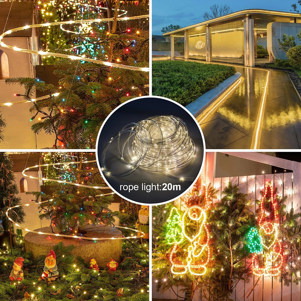 10/20/30 Meter lange Solar-Lichterkette mit 100 LEDs, bunt, für den Außenbereich geeignet – wasserdichtes Design, 8 Leuchtmodi, ideal für Festtagsdekorationen und Partys im Freien, wahlweise in den Farben Regenbogen, Warmweiß und Kaltweiß