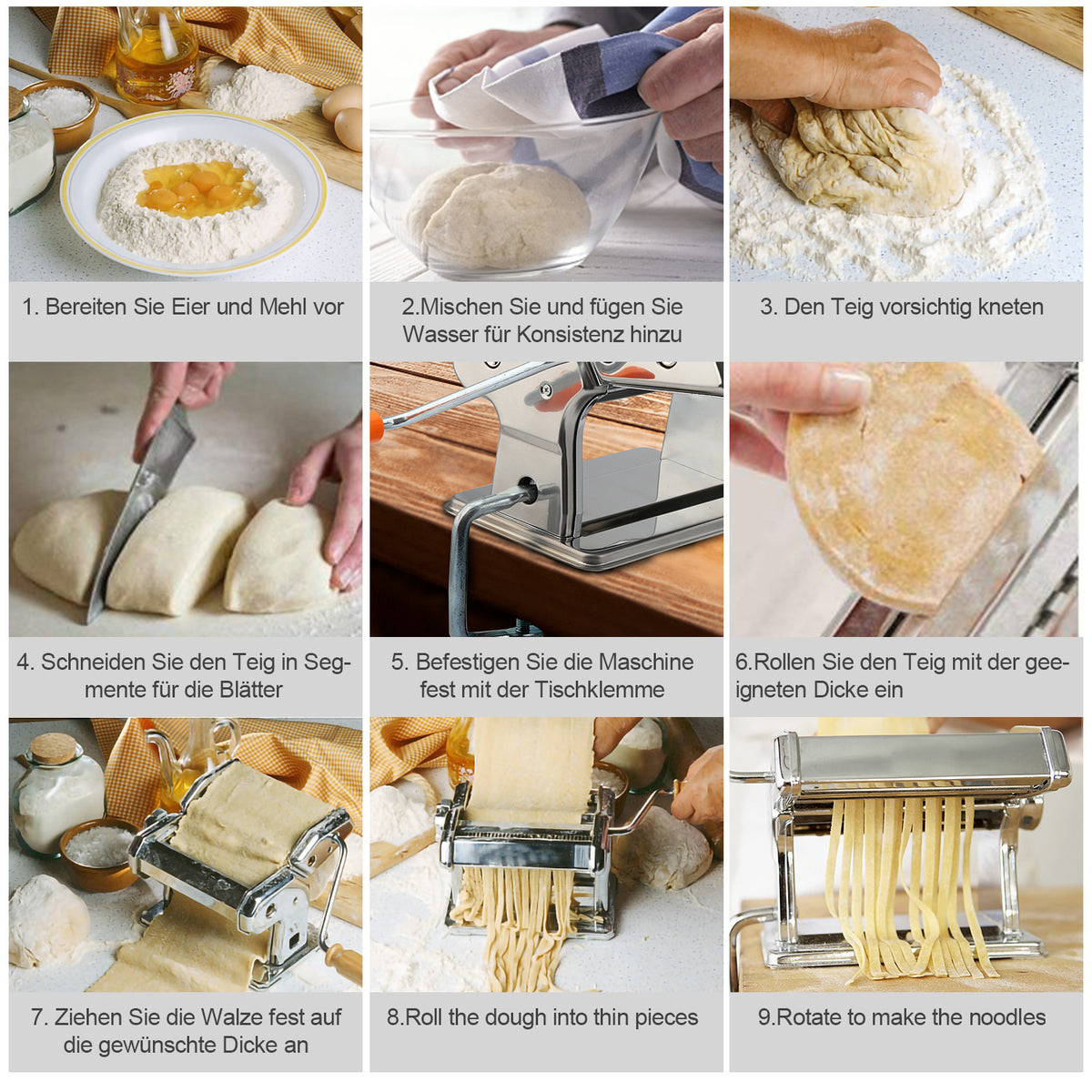 Nudelmaschine Nudel Edelstahl Teig Pastamaschine Nudeln Pasta Maschine 3 in 1