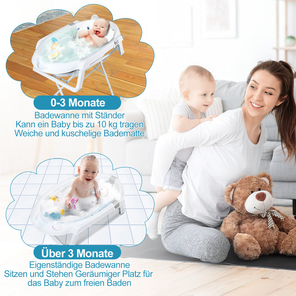 Baby Badewanne mit Ständer 21x48x85CM Badekissen Kinder Faltbare Bad Babywanne Grau