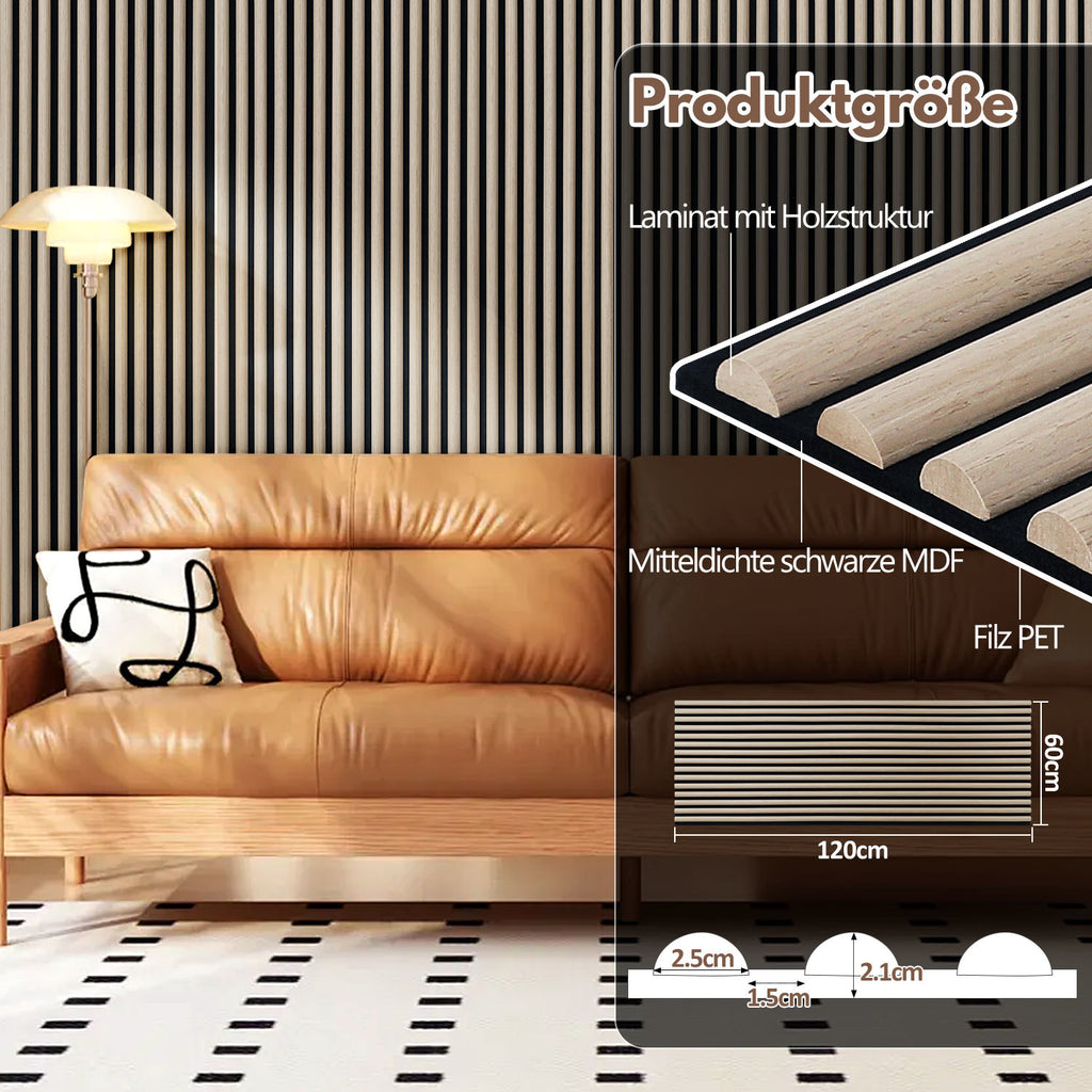 Schallabsorptionsplatten, 120 x 60 cm, für gewölbte Wände, aus Holz und Filz, schalldämmend, Holzoberfläche, geeignet für die Wandgestaltung in Aufnahmestudios und Privathaushalten, große Abdeckfläche, Farbe: Weißeiche/Schwarznussbaum, 1–4 Stück