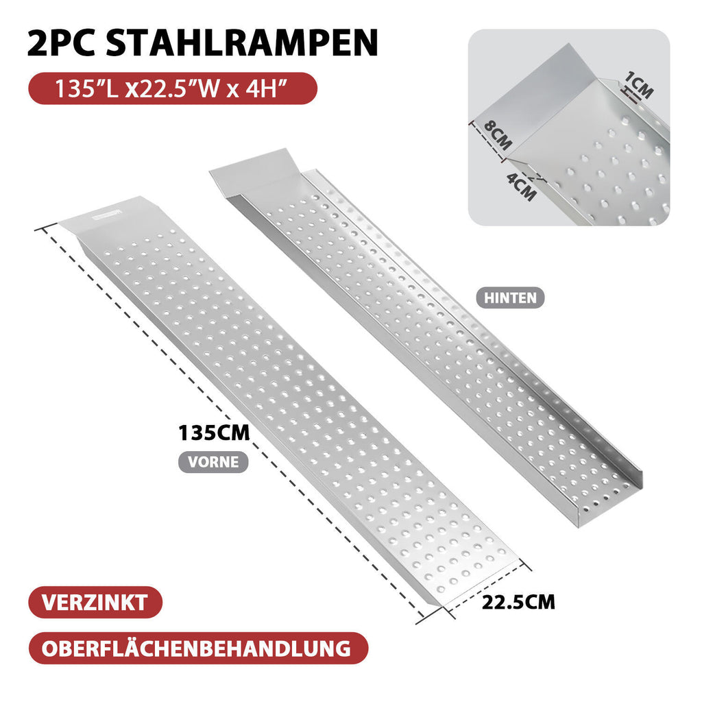Verladerampe aus verzinktem Stahl für Anhänger, 2er-Set, 135 cm/160 cm