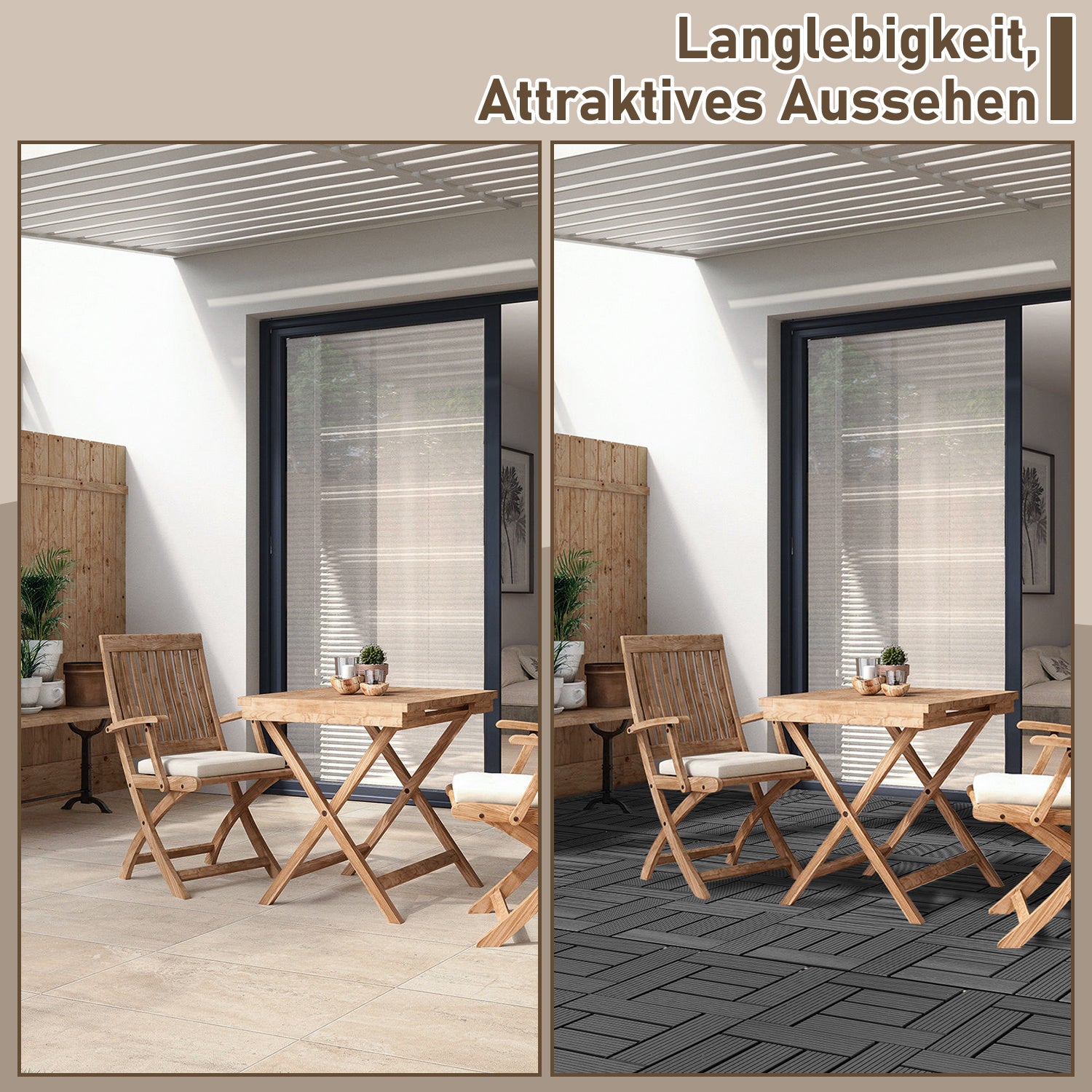 WPC-Terrassenfliesen 1 m²–5 m² – Außenfliesen, Bodenbelag, Klickfliesen, Terrasse, zum Selberverlegen, in vielen verschiedenen Designs und Farben erhältlich