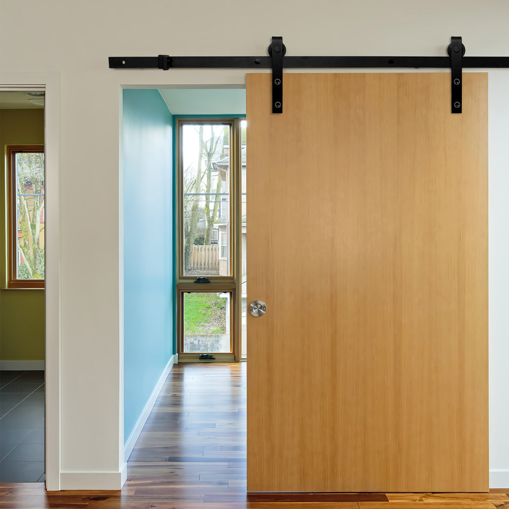 Beschläge für schwarze Schiebetüren, Beschläge für rechteckige Schiebetüren, Schienen für Schiebetüren, geräuscharmer Lauf, erhältlich in den Längen 152 cm, 183 cm, 200 cm, 244 cm und 363 cm (Tür nicht im Lieferumfang enthalten)