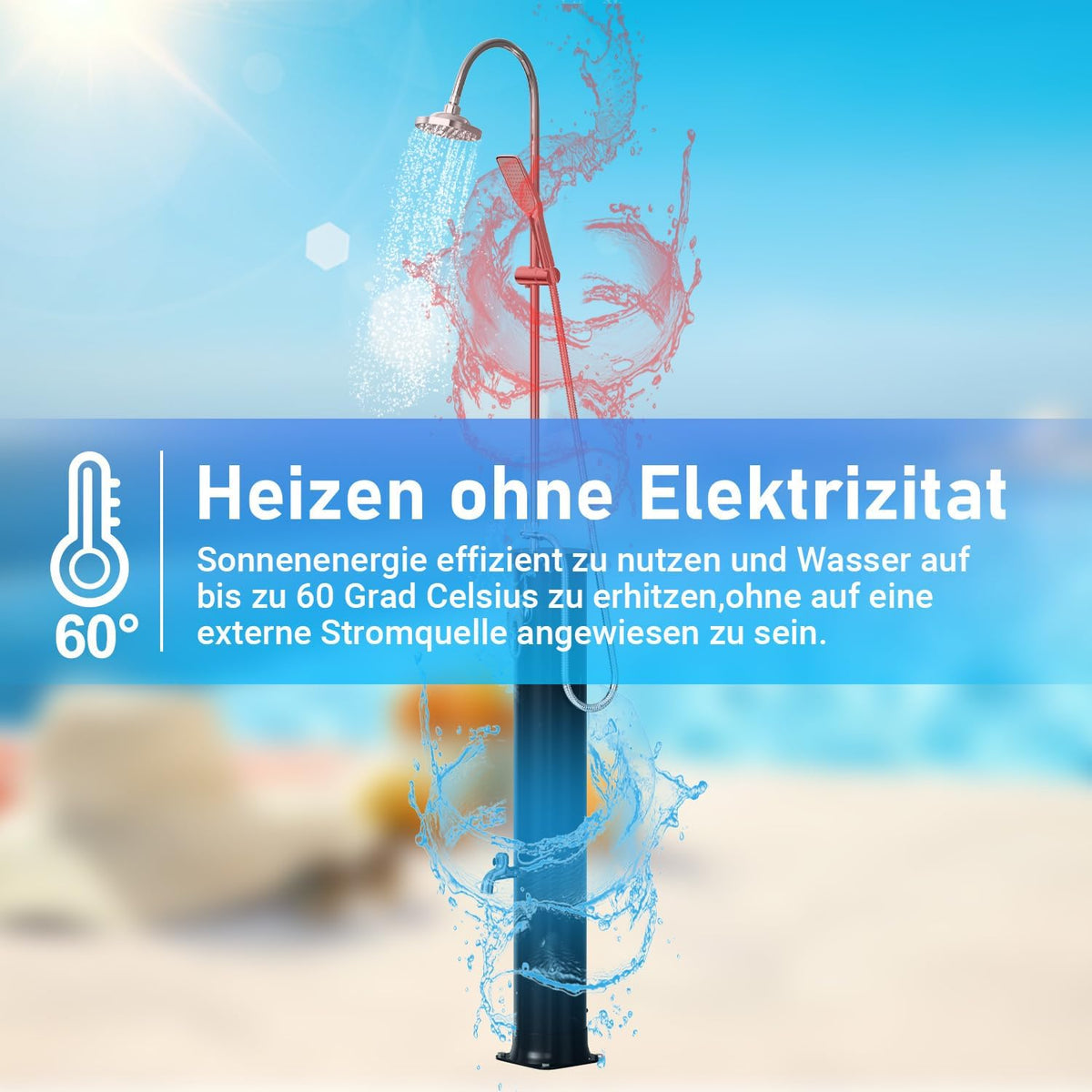 Solardusche 20L Halbe Einzelstab Solar Gartendusche warmes Wasser Bis Zu 60°C Ohne Stromanschluss Pooldusche Camping mit Handbrause und schwenkbarem Regenduschkopf inkl. Schutzhülle