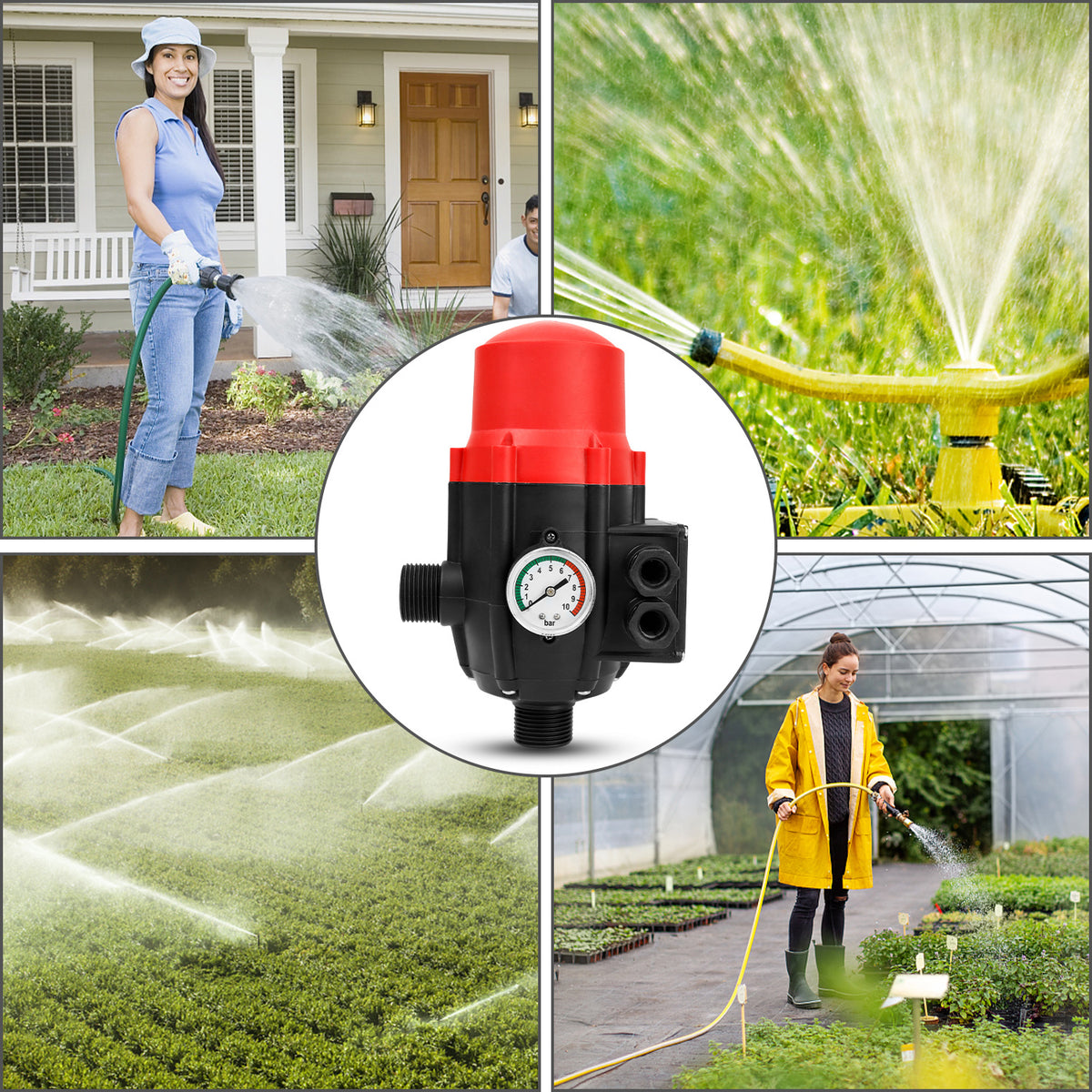 Druckregler, Druckschalter, 10-bar-Manometer mit Kabel, konstanter Wasserdruck, automatisches Ein- und Ausschalten, Trockenlaufschutz, geeignet für Garten und Haushalt, rot
