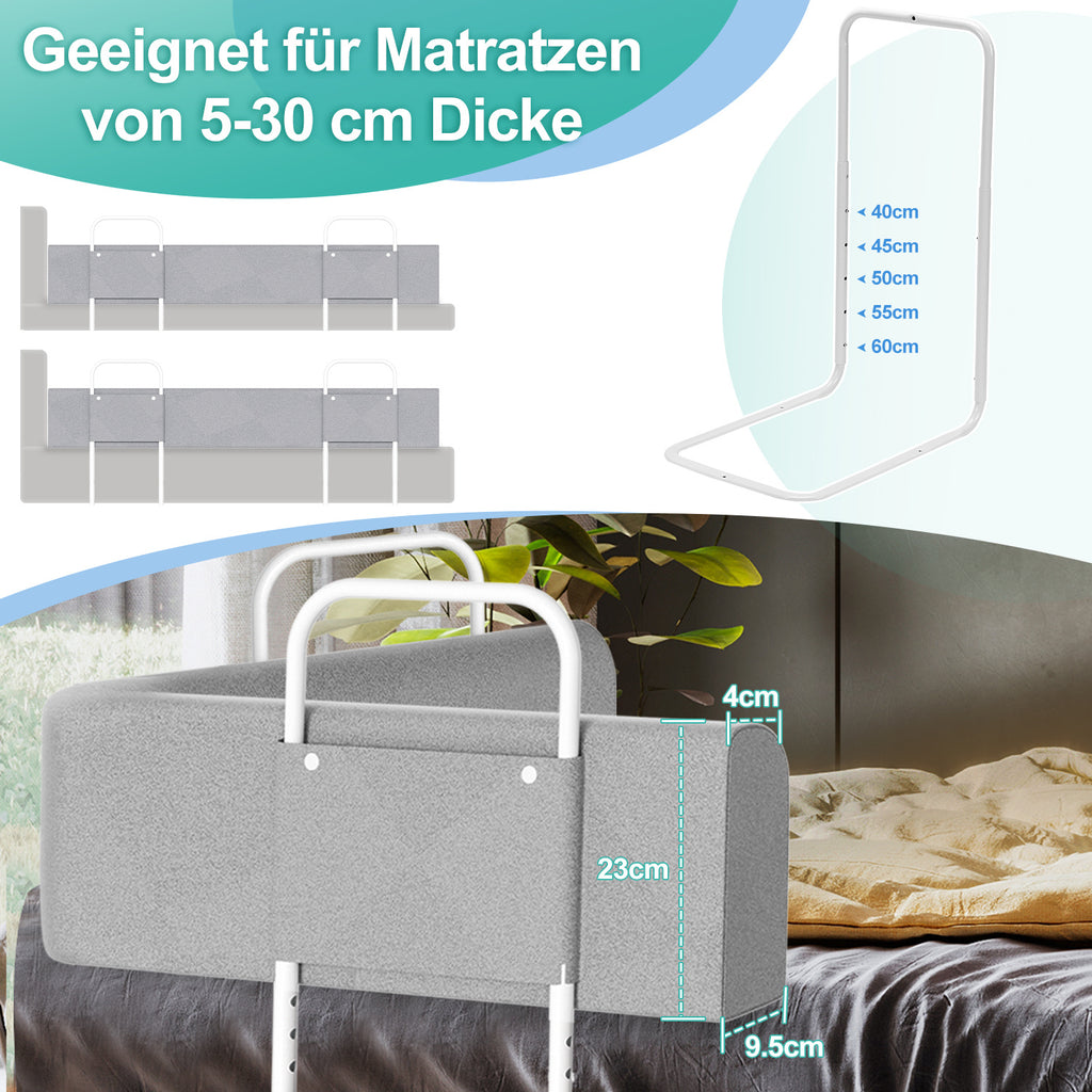 Kinderbettgitter, 150/180/200 cm, Sicherheitsgitter für Babybetten, in 5 Stufen höhenverstellbar, weiches Gitter zum Schutz vor Stürzen, geeignet für Familienbetten und Babybetten, grau