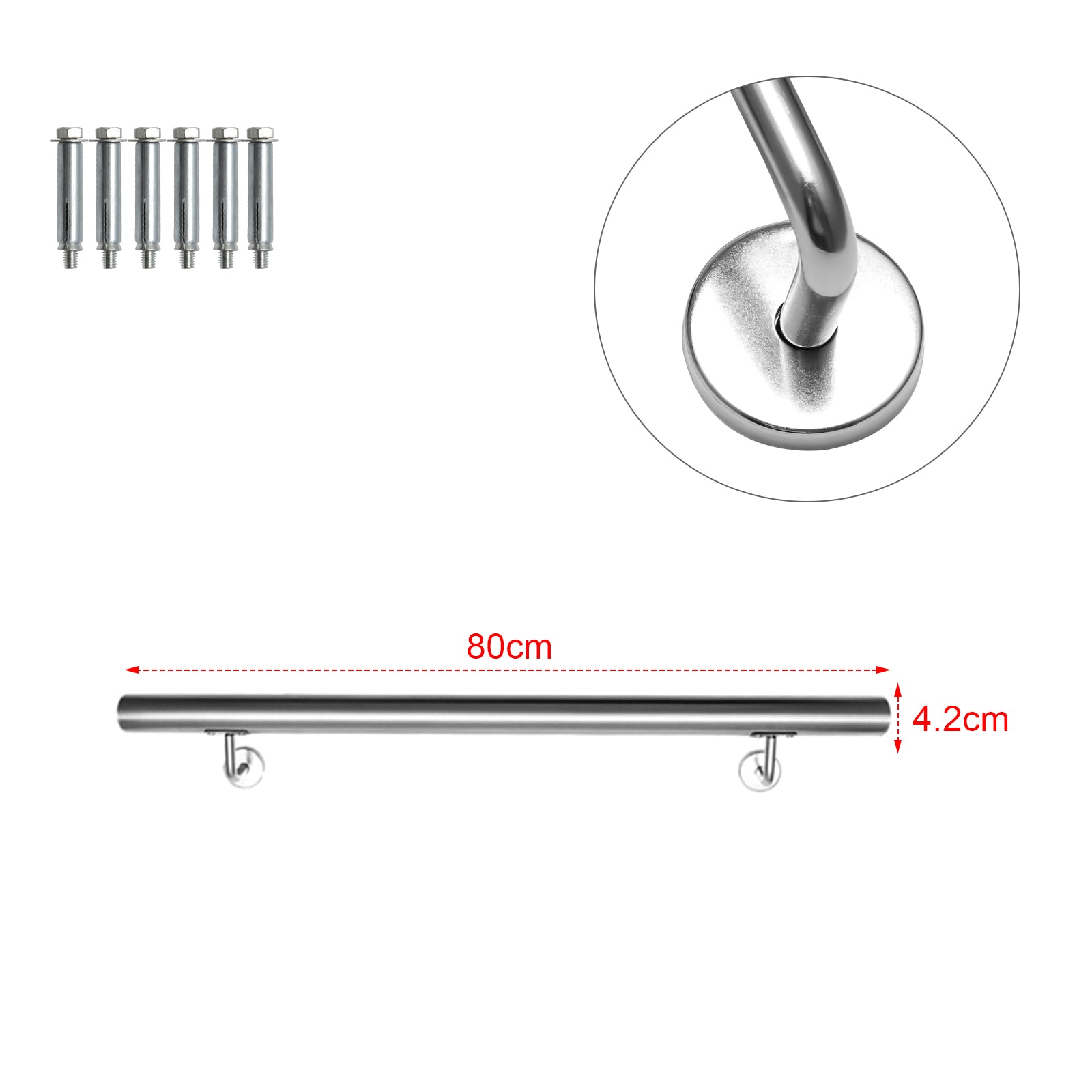 Geländer Treppengeländer, Edelstahl Handlauf, Wandhandlauf Innen & Außen, inkl. Wandhalterung und Endkappen, Rund Ø42mm, Treppe Wandhalter Haltegriff Stange