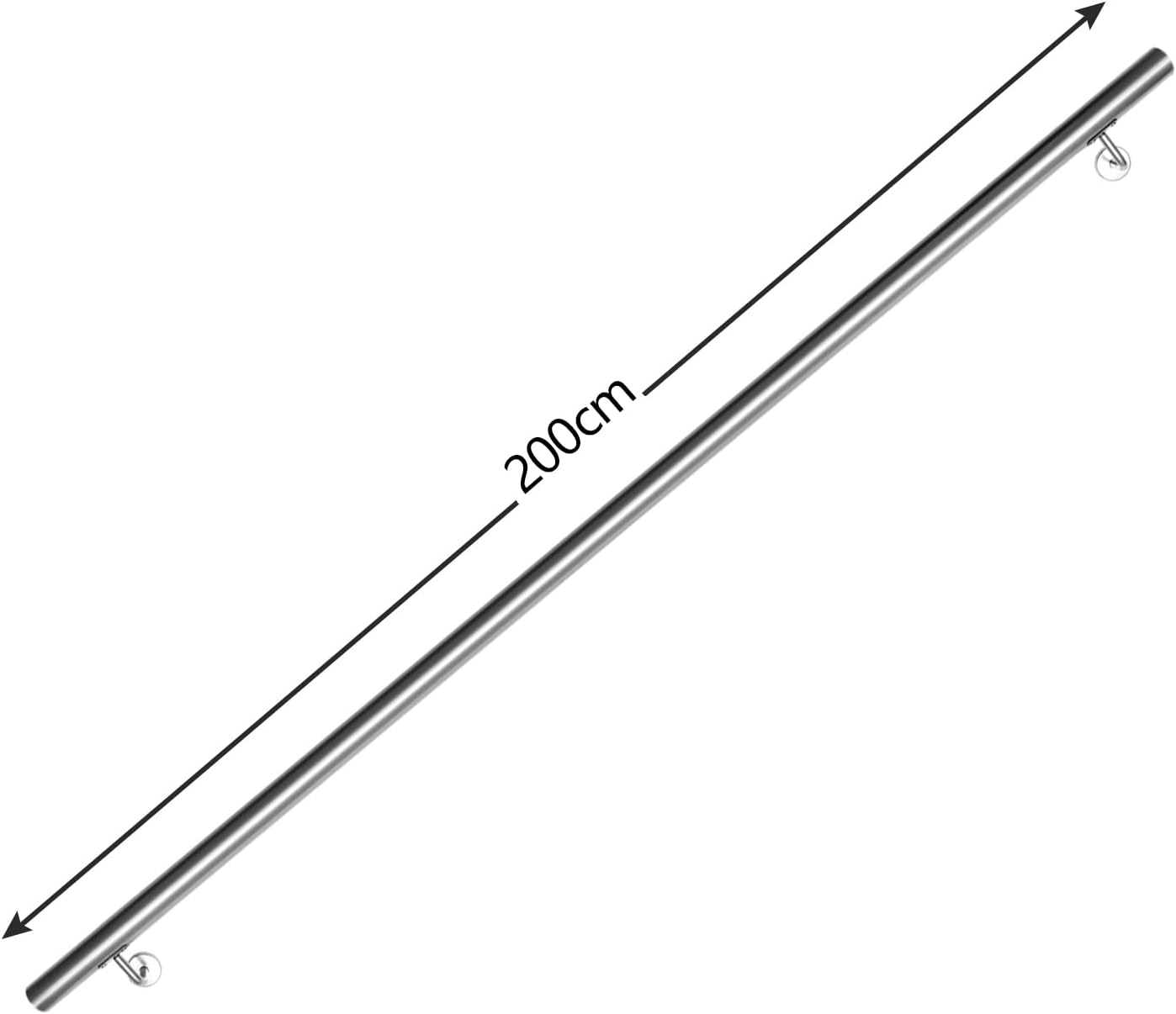 Geländer Treppengeländer, Edelstahl Handlauf, Wandhandlauf Innen & Außen, inkl. Wandhalterung und Endkappen, Rund Ø42mm, Treppe Wandhalter Haltegriff Stange