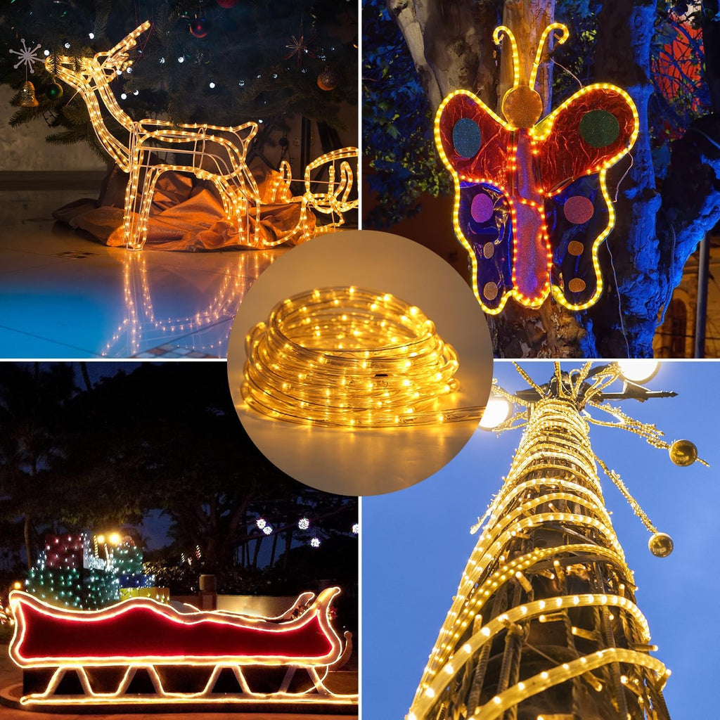 10/20/30 Meter lange LED-Lichterkette für den Außenbereich, gelbe LED-Lichterkette, 8 Leuchtmodi mit Speicherfunktion, wasserdichtes Design, geeignet für Garten, Weihnachtsfeiern und Hochzeiten