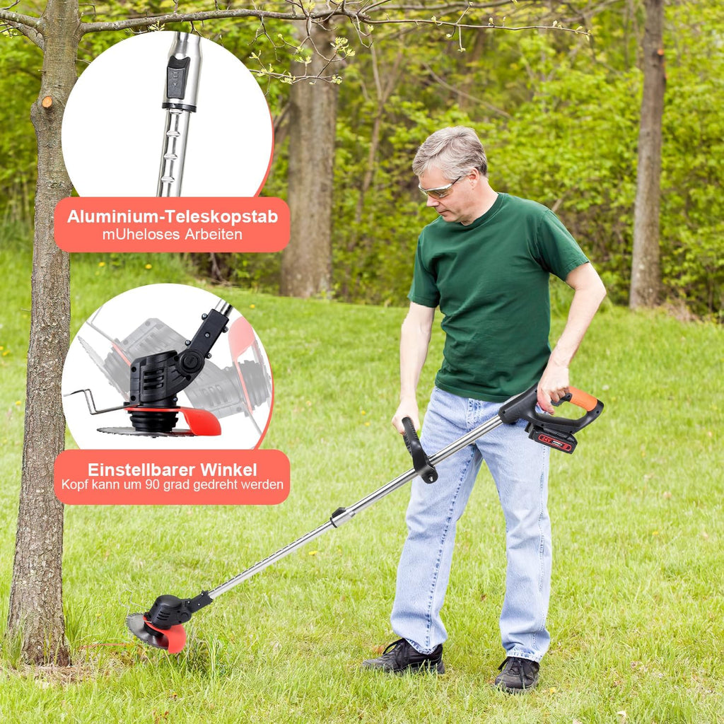 Akku-Rasenmäher, Rasentrimmer (Set mit 2 Akkus à 1,5 Ah und Ladegerät), 2-in-1, 18.000 U/min, 24 V, Kantenschneider