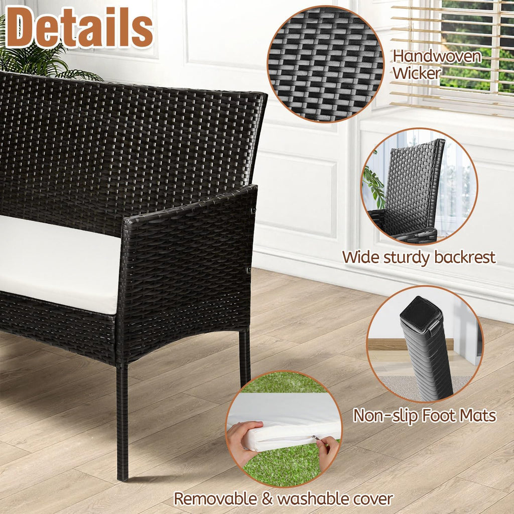 Polyrattan Gartenmöbel Set,4 Personen mit 2er Sofa 2 Stühle Tisch & Sitzkissen wetterfest Sitzgruppe,Schwarz Terrassenmöbel Balkonmöbel Set für Garten Terrasse und Balkon