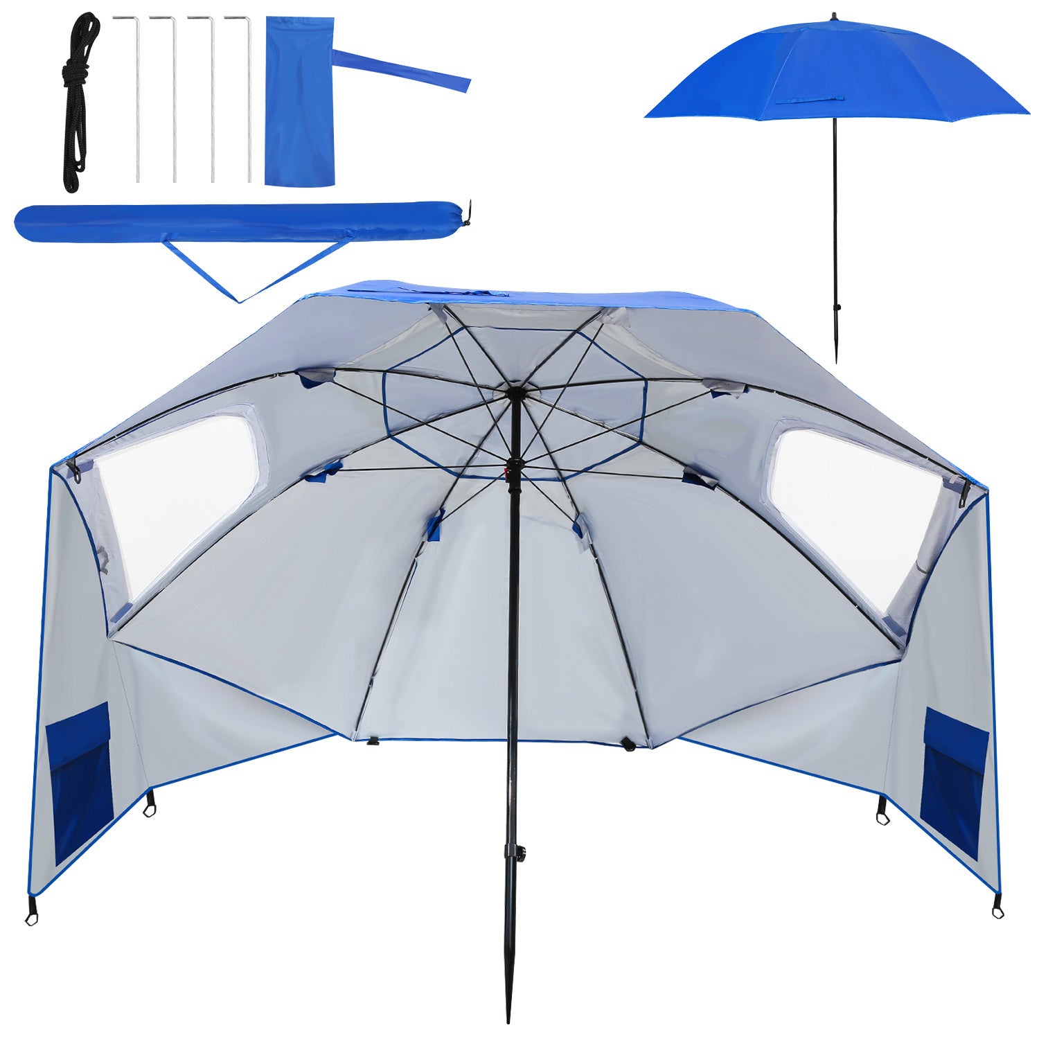 2-in-1-Aluminium-Auslegersonnenschirm – Sonnenschutz, UV-Schutz 50, 210 x 220 cm – Strand-/Garten-Sonnendach – zusammenklappbar, multifunktional, mit Fenster und Tragetasche