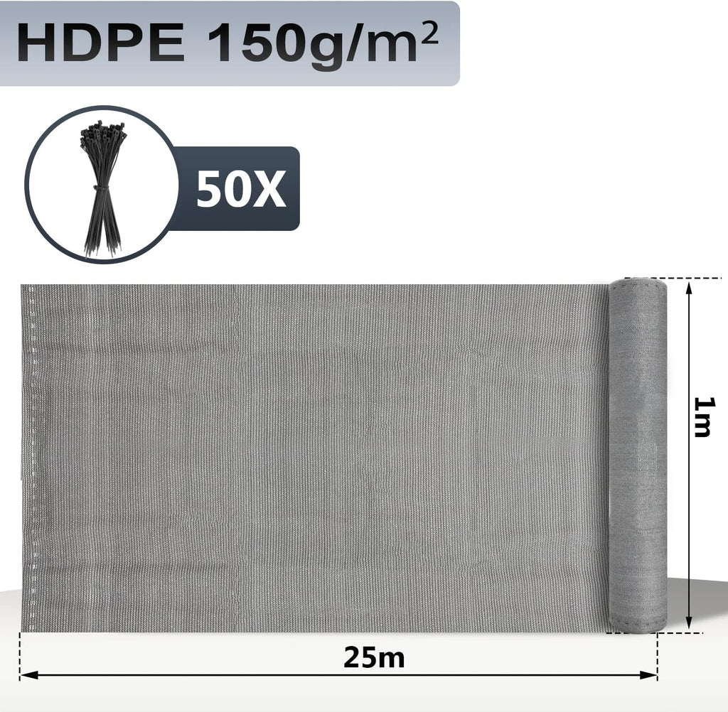 Sichtschutz,150 g/m² HDPE Balkon sichtschutz,Windschutz Schattennetz mit Kabelbinder,Schattiergewebe Sonnenschutz, Staubschutz,Blickdichter Zaunblende,Grau