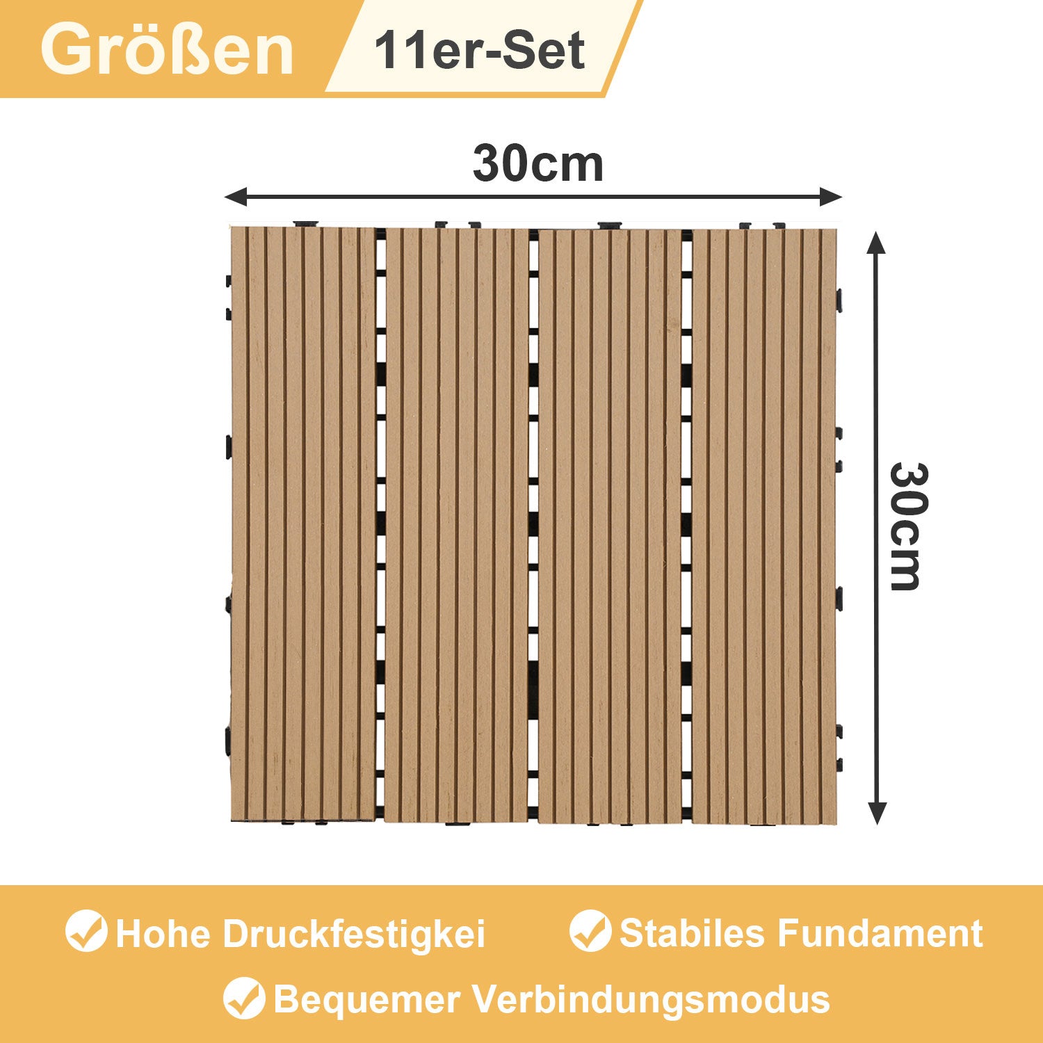 WPC-Terrassenfliesen 1 m²–5 m² – Außenfliesen, Bodenbelag, Klickfliesen, Terrasse, zum Selberverlegen, in vielen verschiedenen Designs und Farben erhältlich