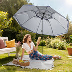 Strand-Sonnenschirm 2-in-1 – Kombinierter Schirm für Strand und Garten, geeignet für 2–4 Personen, UV50+ Sonnenschutz, multifunktionaler Sonnenschirm, Durchmesser 210 x 220 cm, mit Sichtfenster und Tragetasche, zusammenklappbar