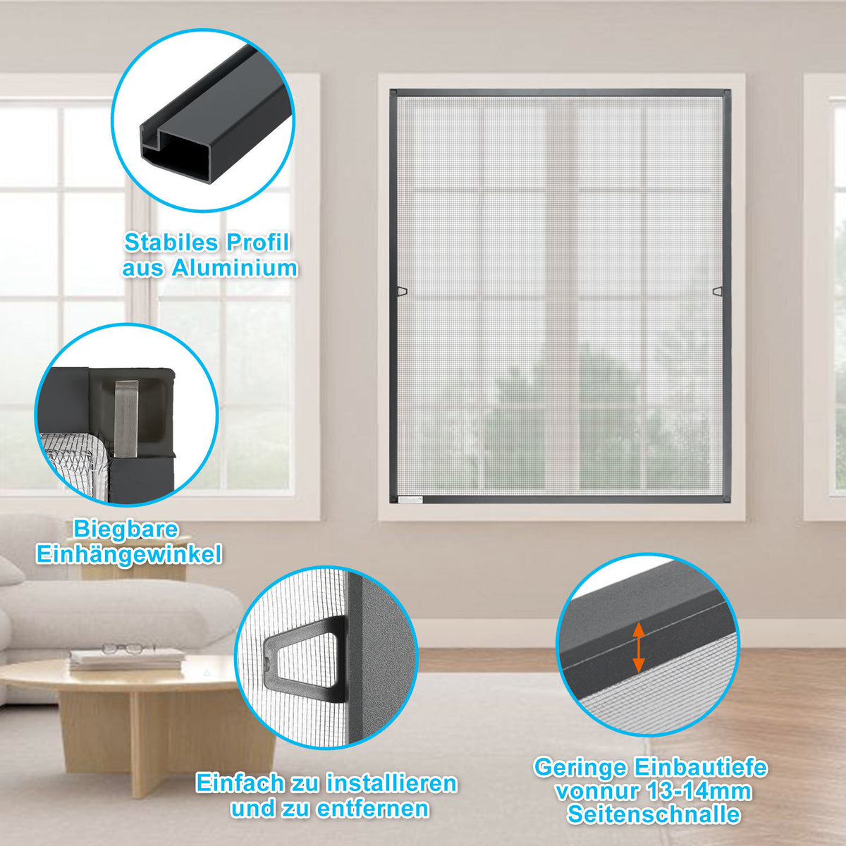 Fliegengitter Fenster Tür Gitter Moskito Aluminium Insektenschutz，120x140CM/100x120CM/80x100CM（副本）