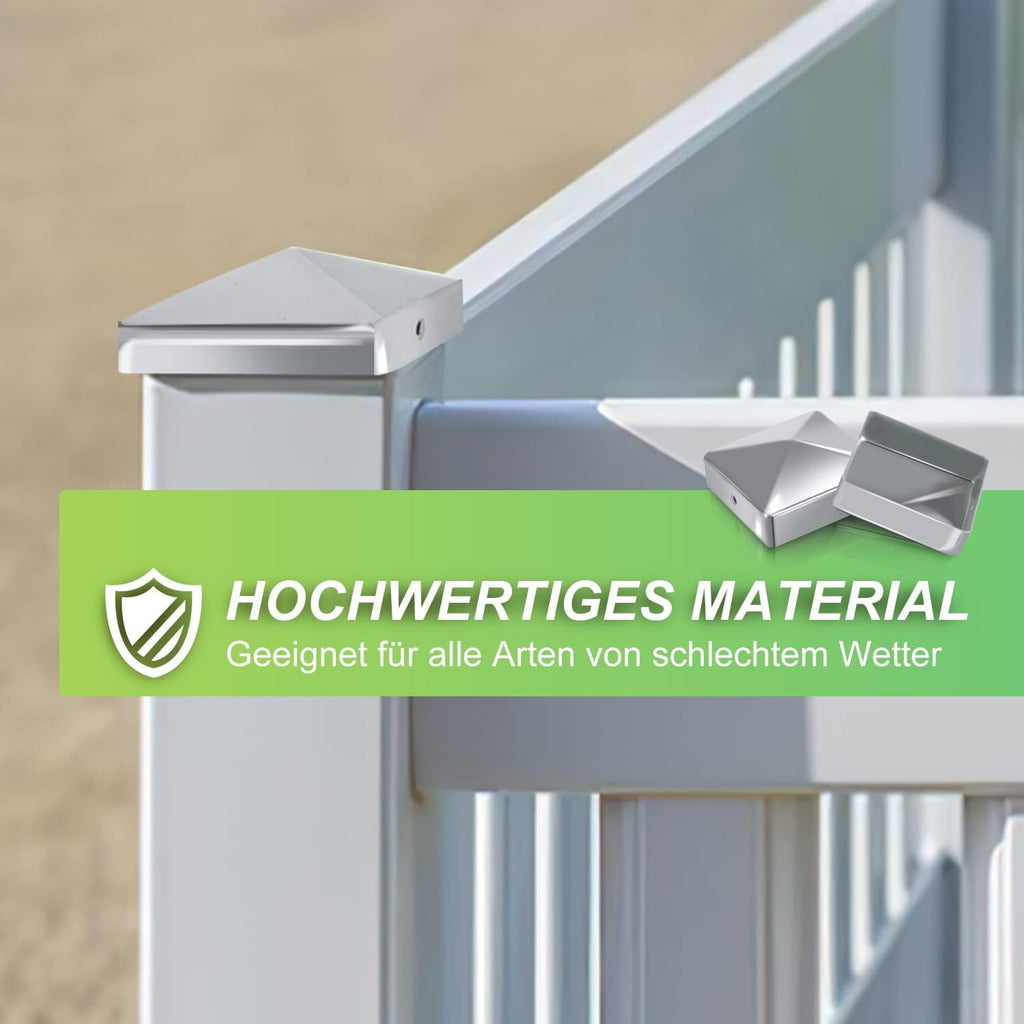 10 Pfostenkappen 91x91mm Zaunpfosten Metall Zaunpfosten verzinkt Pyramiden Form Pfostenabdeckung Zaunpfosten Kappen für Holzpfosten Abdeckkappen für Zaunpfosten mit Schrauben Schwarz/Silber