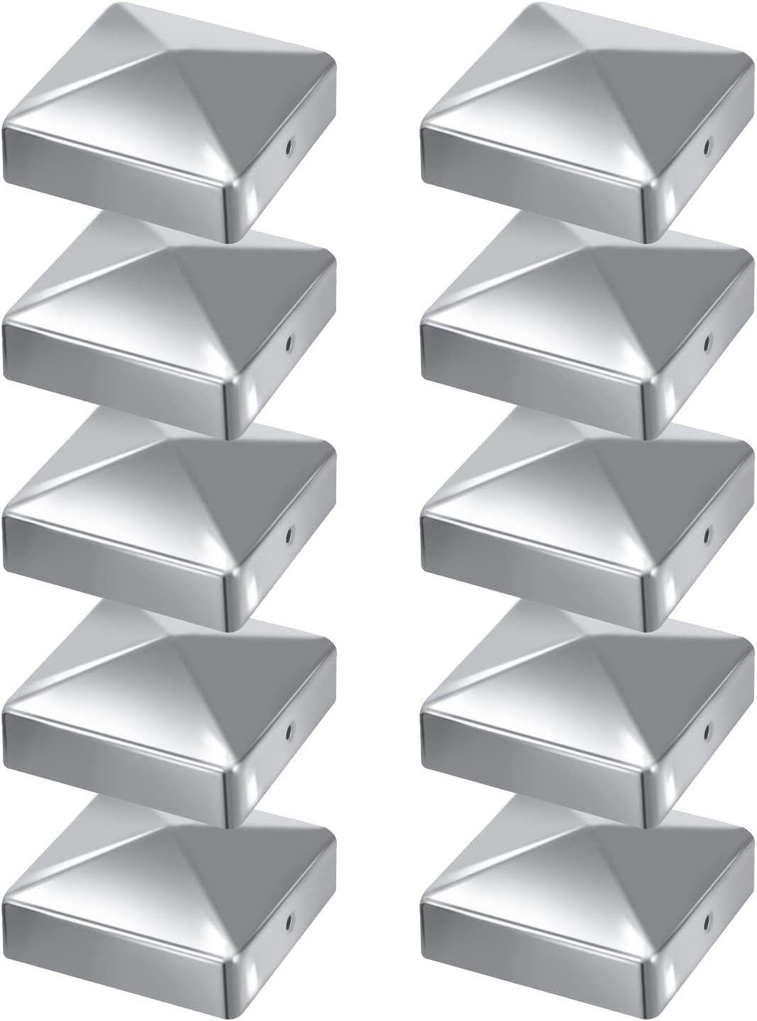 10 Pfostenkappen 91x91mm Zaunpfosten Metall Zaunpfosten verzinkt Pyramiden Form Pfostenabdeckung Zaunpfosten Kappen für Holzpfosten Abdeckkappen für Zaunpfosten mit Schrauben Schwarz/Silber