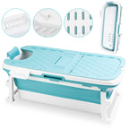 Faltbare Badewanne für Erwachsene, Klappbadewanne mit Abdeckung, Ablagekorb und Doppelablauf, platzsparende mobile Badewanne für Bad Dusche Balkon, Blau
