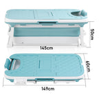 Faltbare Badewanne für Erwachsene, Klappbadewanne mit Abdeckung, Ablagekorb und Doppelablauf, platzsparende mobile Badewanne für Bad Dusche Balkon, Blau