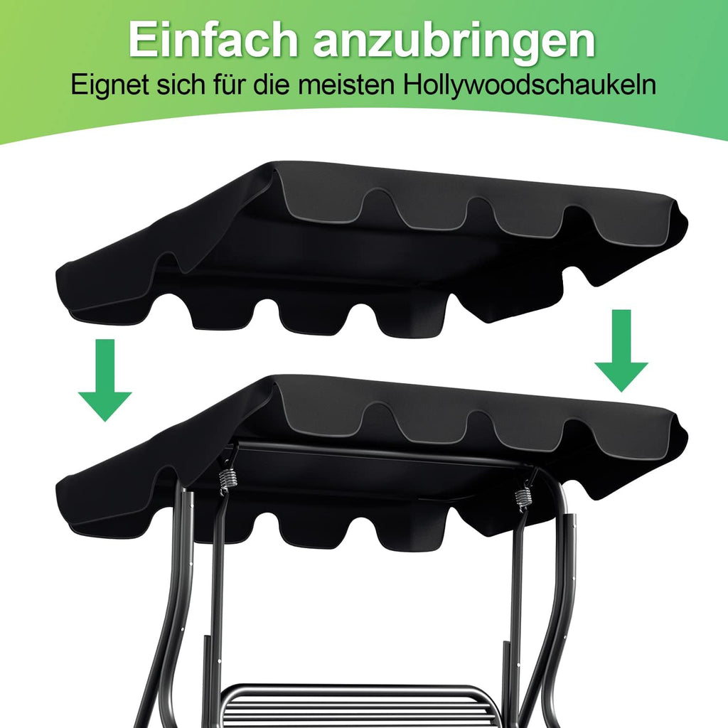 Ersatzdach für Gartenschaukel, Sonnendach für Schaukel, Vordach zur Einfachen Montage, Dachplane für Hollywoodschaukel, 600D Oxford-Stoff zum UV-Schutz, wasserdicht, 210 x 145 cm