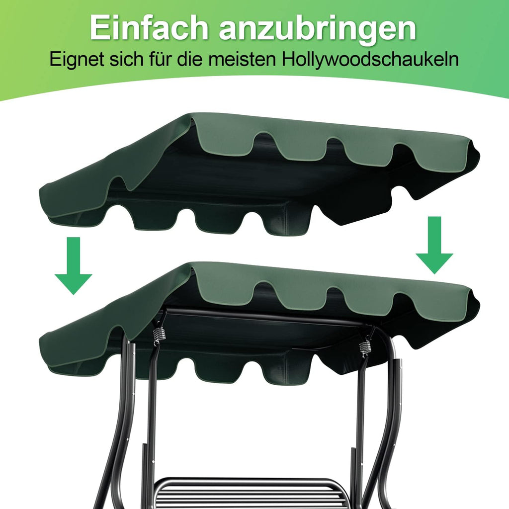 Ersatzdach für Gartenschaukel, Sonnendach für Schaukel, Vordach zur Einfachen Montage, Dachplane für Hollywoodschaukel, 600D Oxford-Stoff zum UV-Schutz, wasserdicht, 210 x 145 cm