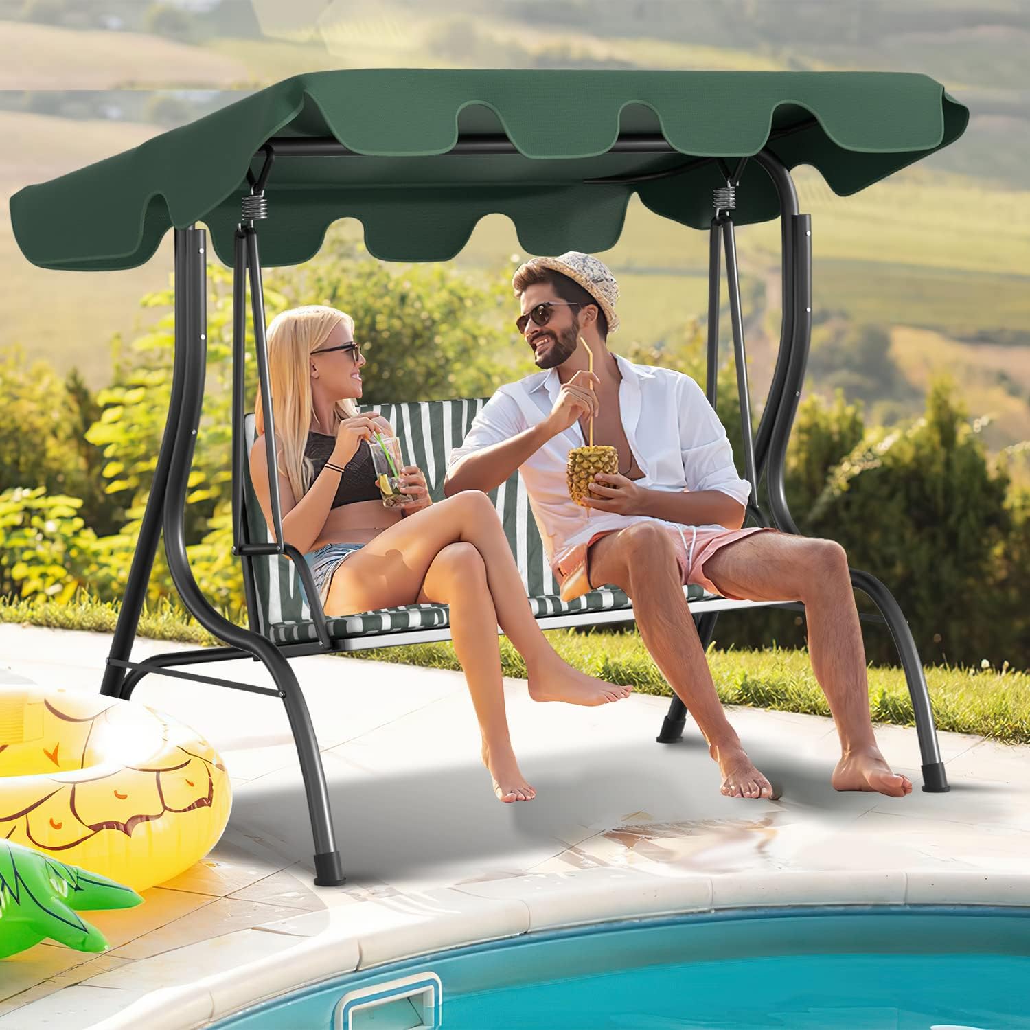 Ersatzdach für Gartenschaukel, Sonnendach für Schaukel, Vordach zur Einfachen Montage, Dachplane für Hollywoodschaukel, 600D Oxford-Stoff zum UV-Schutz, wasserdicht, 210 x 145 cm