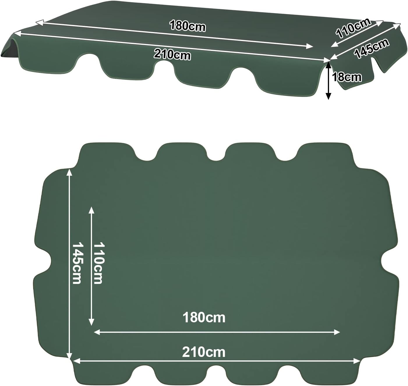 Ersatzdach für Gartenschaukel, Sonnendach für Schaukel, Vordach zur Einfachen Montage, Dachplane für Hollywoodschaukel, 600D Oxford-Stoff zum UV-Schutz, wasserdicht, 210 x 145 cm