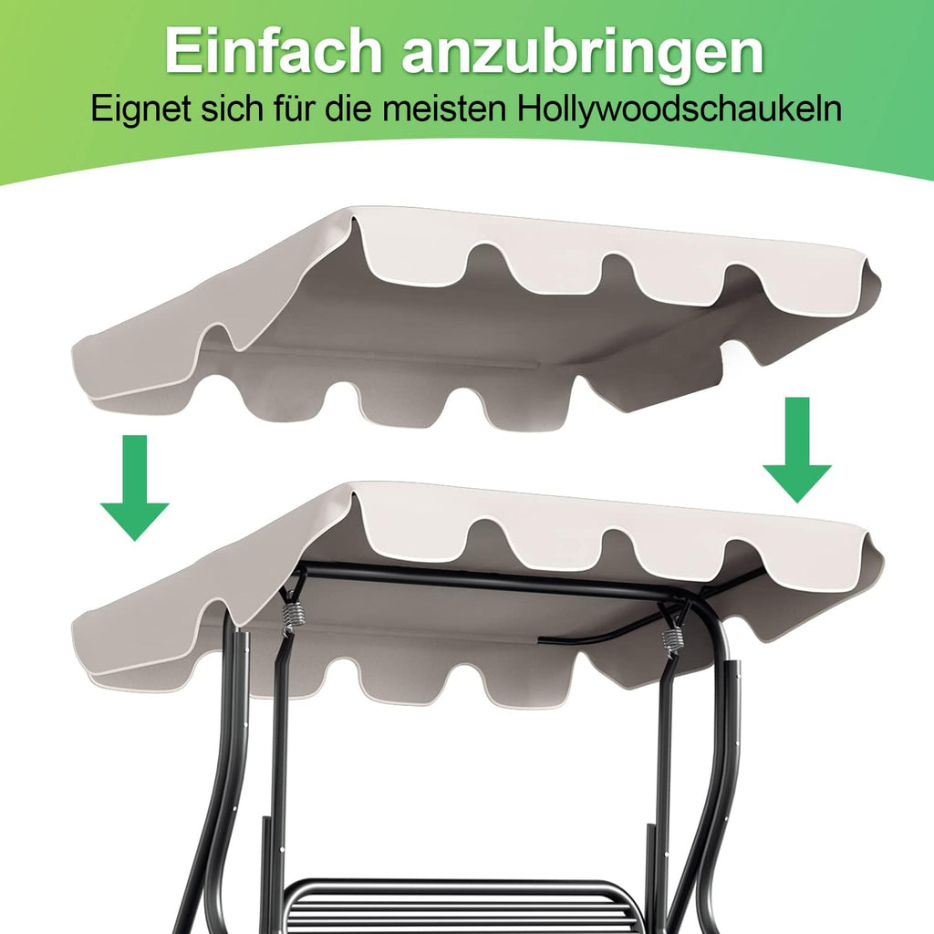 Ersatzdach für Gartenschaukel, Sonnendach für Schaukel, Vordach zur Einfachen Montage, Dachplane für Hollywoodschaukel, 600D Oxford-Stoff zum UV-Schutz, wasserdicht, 210 x 145 cm