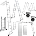 Multifunktionsleiter aus Aluminiumlegierung, Multifunktionsleiter mit Plattform, Leiter mit 2 Gerüstbrettern, Trittleiter mit einer Tragkraft von 150 kg, silberfarben, wahlweise mit 4x3/4×4 oder 4×5 Sprossen.