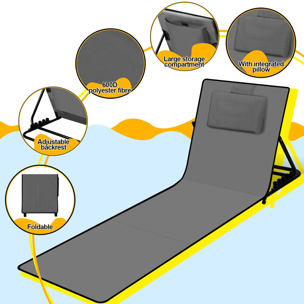 Strandliege Klappbar leicht, strandmatten gepolstert,Strandliege mit Handtasche,Staufächern,eingebautes Kissen mit 5-Gang-Einstellung, verschleißfestes Gewebe(158cm)