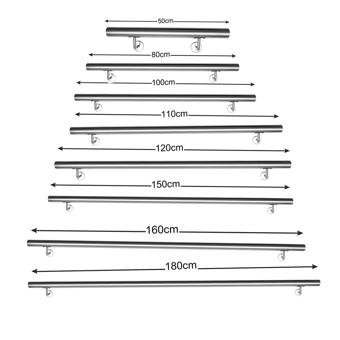 Geländer Treppengeländer, Edelstahl Handlauf, Wandhandlauf Innen & Außen, inkl. Wandhalterung und Endkappen, Rund Ø42mm, Treppe Wandhalter Haltegriff Stange