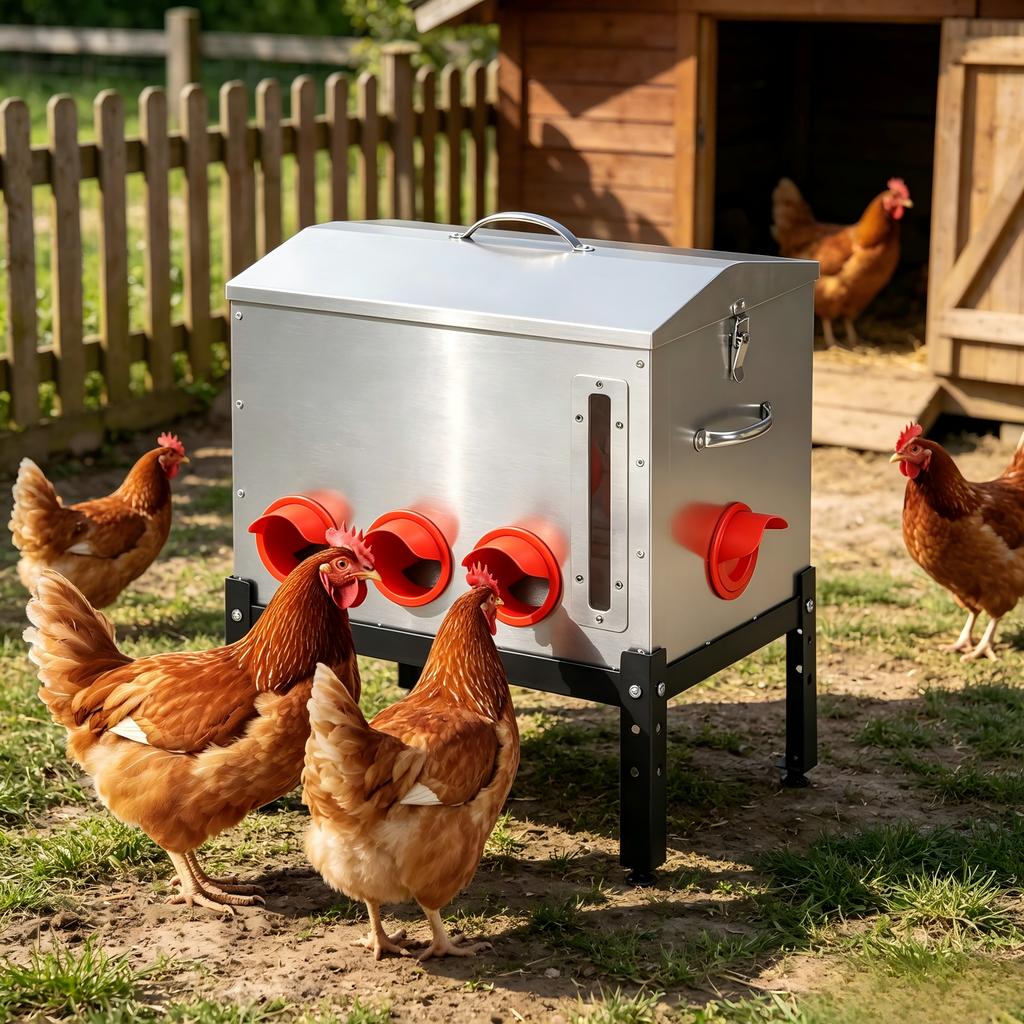 Automatischer Hühnerfutterautomat 22,6 kg mit 8 Futteröffnungen aus verzinktem Metall
