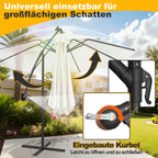 Ausziehbarer Sonnenschirm mit LED-Solarbeleuchtung, Durchmesser 300/350 cm, mit Kurbel, ausziehbarer Sonnenschirm mit Sockel, Gartensonnenschirm, Sonnenschutz, UV-Schutz, handbetätigter Sonnenschirm, Sonnenschirm für Märkte, wasserdicht