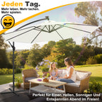 Ausziehbarer Sonnenschirm mit LED-Solarbeleuchtung, Durchmesser 300/350 cm, mit Kurbel, ausziehbarer Sonnenschirm mit Sockel, Gartensonnenschirm, Sonnenschutz, UV-Schutz, handbetätigter Sonnenschirm, Sonnenschirm für Märkte, wasserdicht