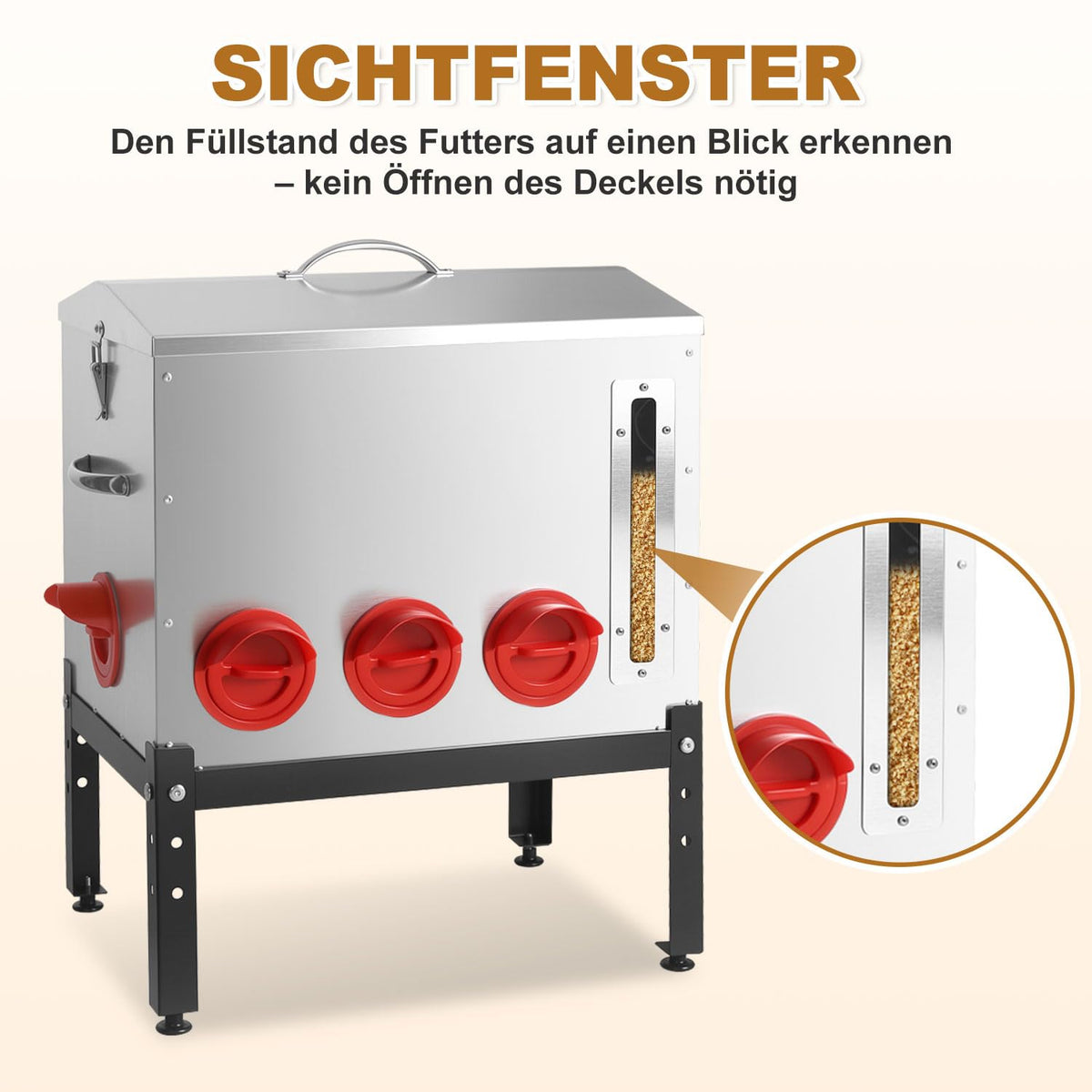 Automatischer Hühnerfutterautomat 22,6 kg mit 8 Futteröffnungen aus verzinktem Metall