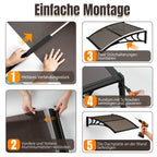 Vordach für Außentüren, halbtransparente, braune PC-Platten + schwarze Verstärkungsstreben, vergrößerte Regenrinne, einseitig geneigtes, gewölbtes Vordach, schützt vor Sonne und Regen, vier Größen: 120 cm / 150 cm / 200 cm / 300 cm