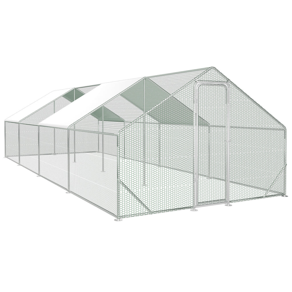 3 × 8 × 2 Meter großer Hühnerstall für den Außenbereich – Geflügelstall aus verzinktem Stahl mit Kuppeldach, geeignet für Hühner, Kaninchen, Gänse, Tauben und Wachteln, mit Metallzaun mit Maschen（副本）