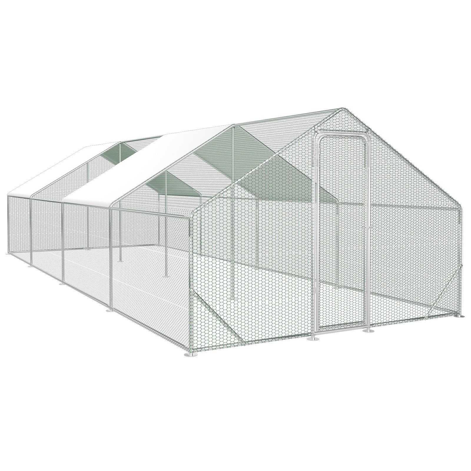 3 × 8 × 2 Meter großer Hühnerstall für den Außenbereich – Geflügelstall aus verzinktem Stahl mit Kuppeldach, geeignet für Hühner, Kaninchen, Gänse, Tauben und Wachteln, mit Metallzaun mit Maschen（副本）