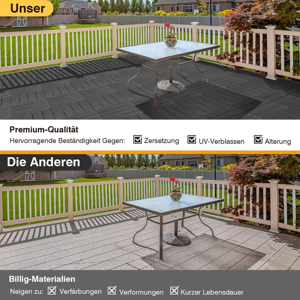 Terrassenfliesen aus Polypropylen, 30 x 30 cm, anthrazitgrau/rotbraun, Kunststoff | Witterungsbeständig, rutschfest, einfache Verlegung, geeignet für Terrassen, Balkone und Gärten, leicht zu reinigen, Kunststoffbodenbelag, 1–5 m²