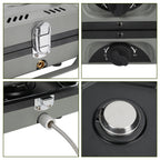 Campingkocher 2 Flammen 4,6 kW mit Grillplatte, Faltbarer Gaskocher mit Zündsicherung, Tragbarer Camping Gaskocher mit 0,5 m Schlauch & Tragetasche, Gasherd für Camping Vanlife Outdoor Küche